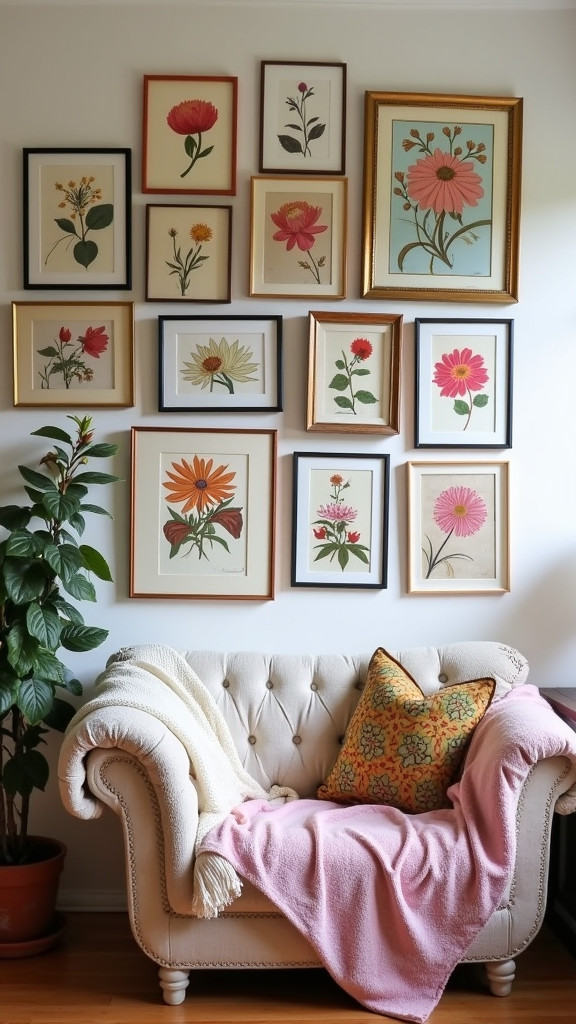 1. Create a Gallery Wall with Mixed Floral Prints