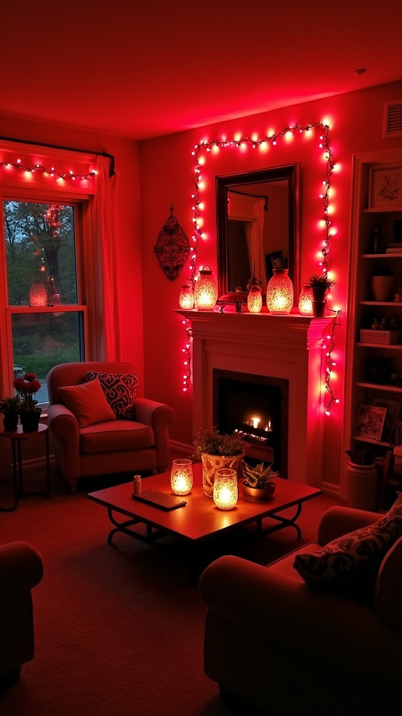 16. Use Red Fairy Lights for a Magical Effect