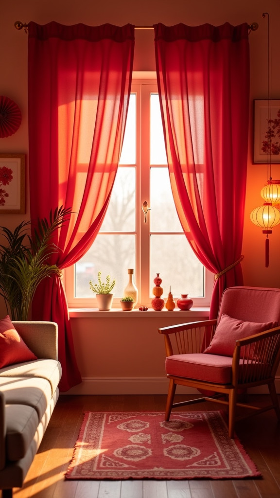 17. Integrate Red Curtains for a Bold Statement