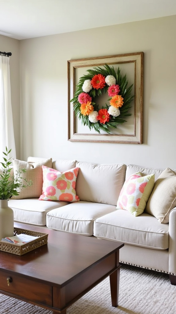 6. Hang a Floral Wreath as Wall Art