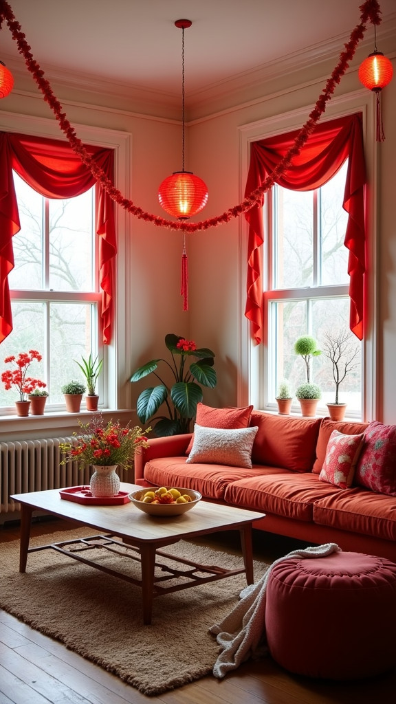 8. Decorate with Red Banners and Garlands