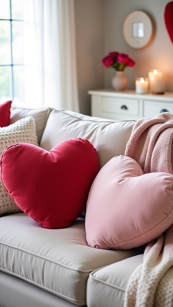 9. Add Heart-Shaped Throw Pillows