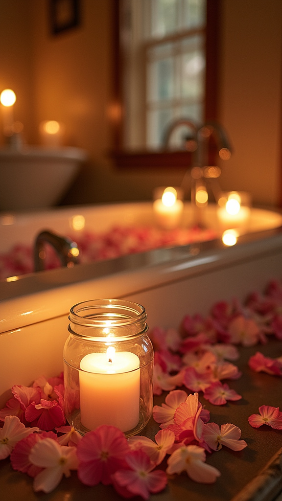 Create a Romantic Bath Scene with Candles and Petals