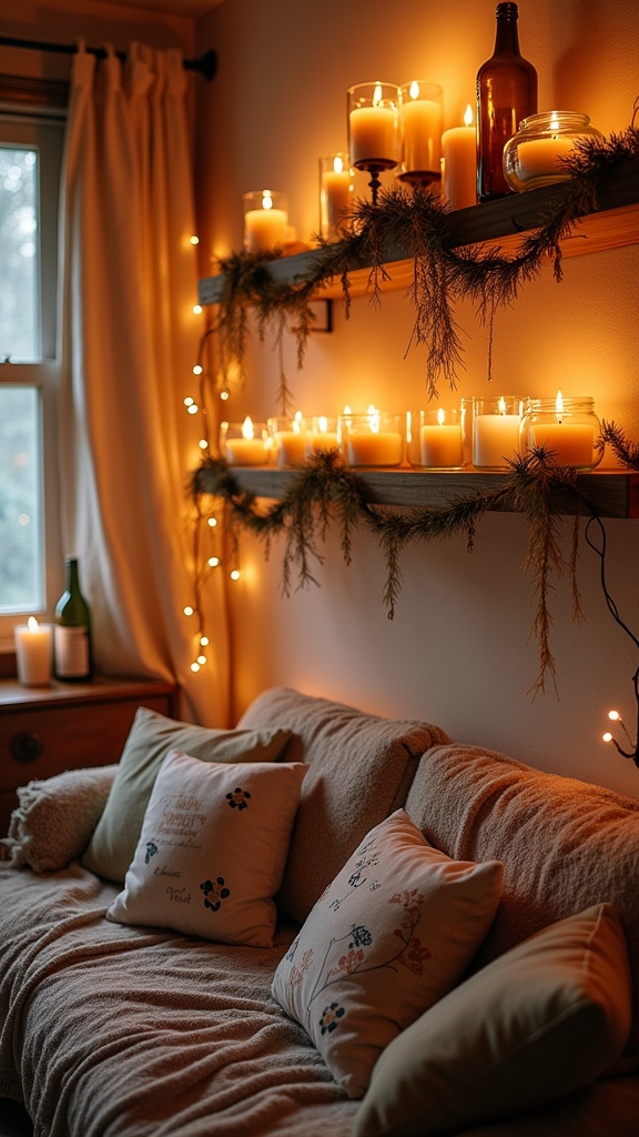 Drape Candles on Shelves for an Inviting Glow