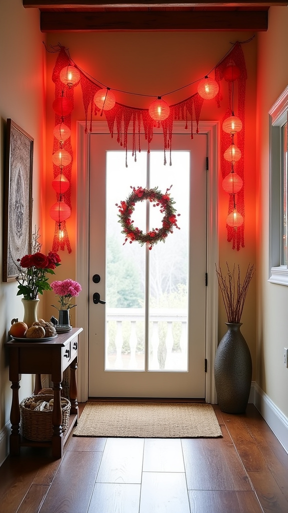 Use Red-and-Gold Banners for a Welcoming Entryway