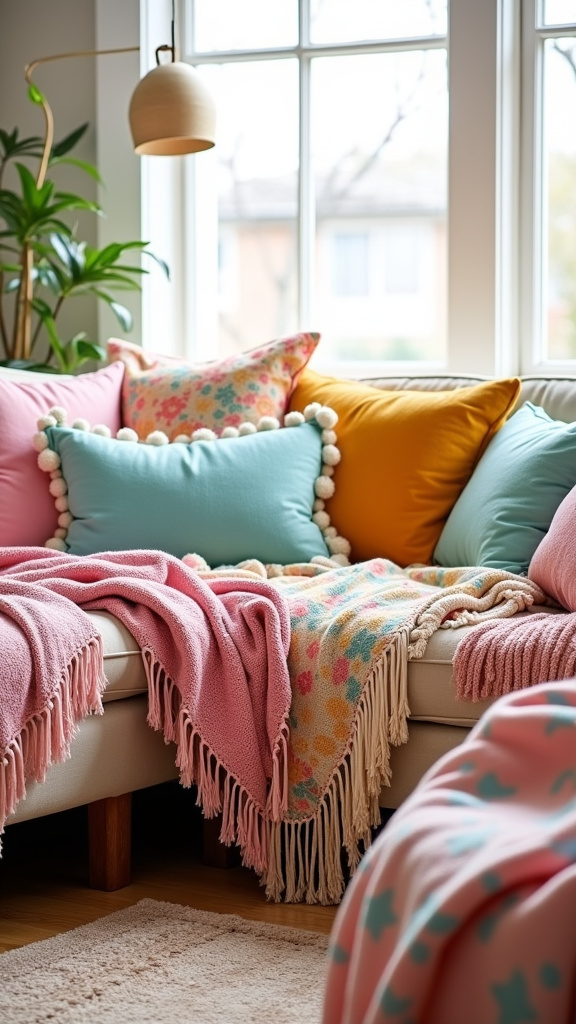 13. Use Colorful Throw Blankets for Texture