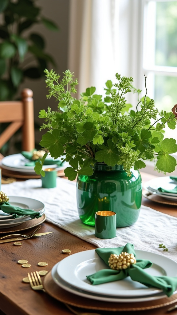 2. Create a Lucky Centerpiece with Green Flowers