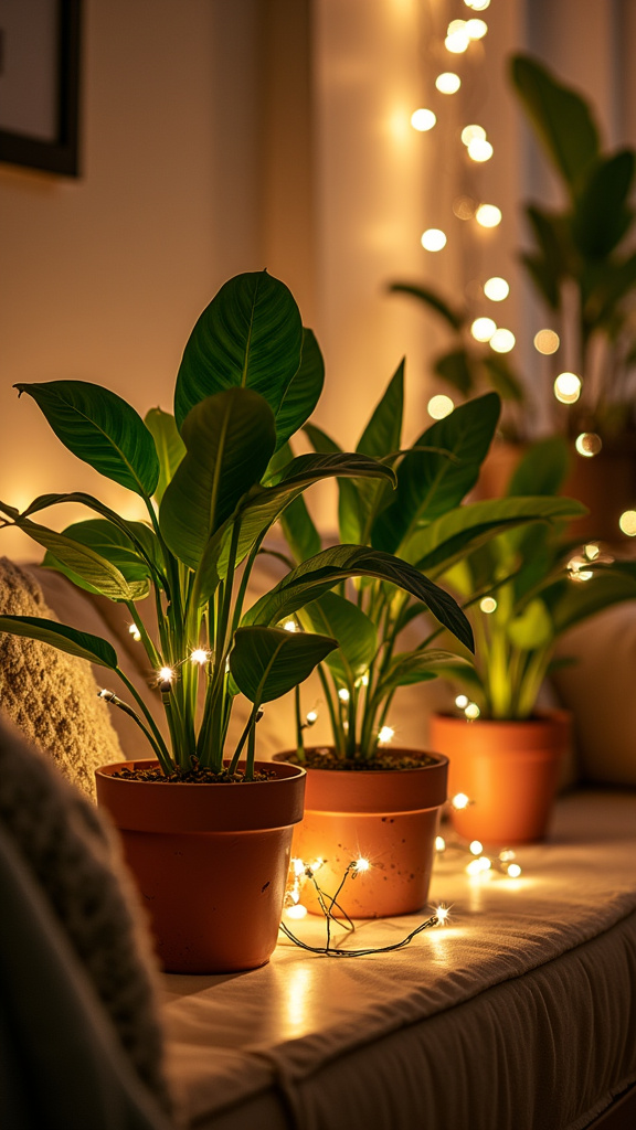 23. Add Fairy Lights to Potted Plants