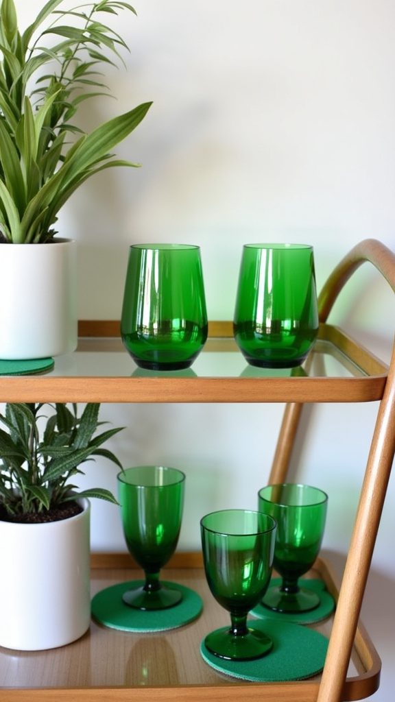 6. Festive Green Drinkware for Your Bar Cart
