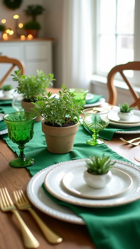 9. Use Green Fabric for Festive Table Runners