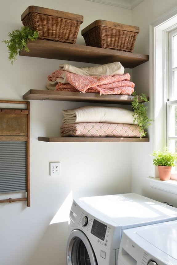 baskets on open shelves