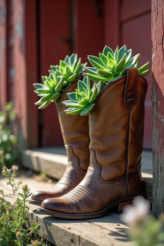 boots transformed into planters