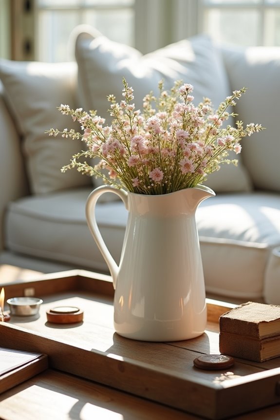 ceramic pitcher with flowers