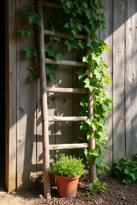 ladder repurposed for gardening