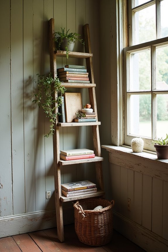 rustic ladder bookshelf design