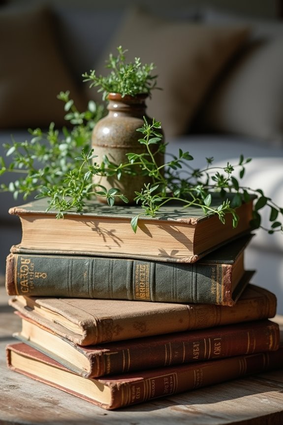 books with lush plants