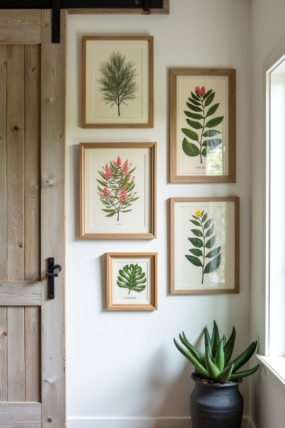botanical art illustrations displayed