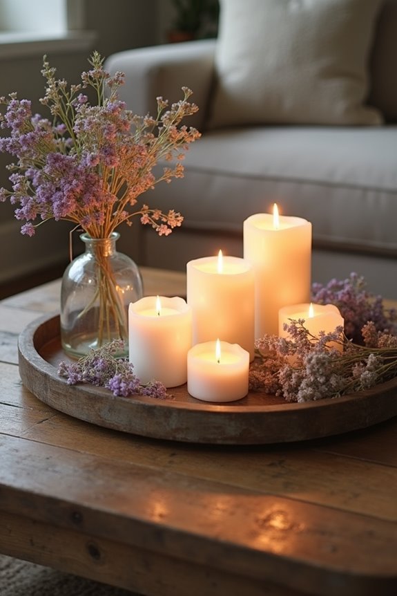 candlelit floral rustic centerpiece