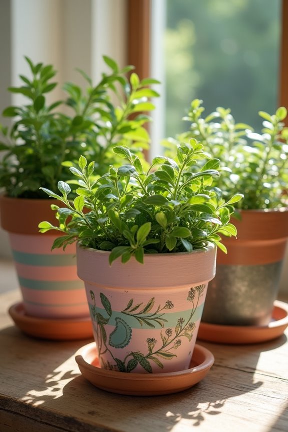 colorful clay plant containers