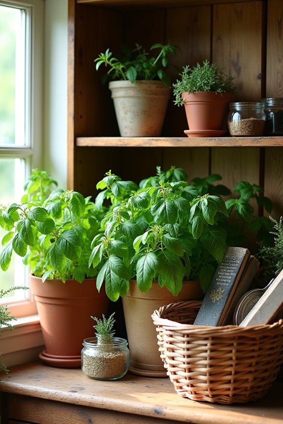 indoor herb planting setup