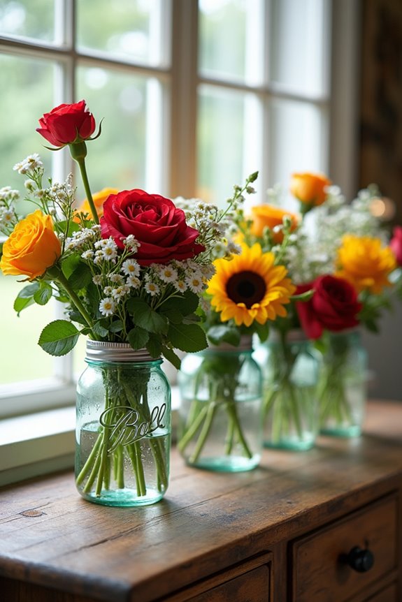 mason jars with flowers