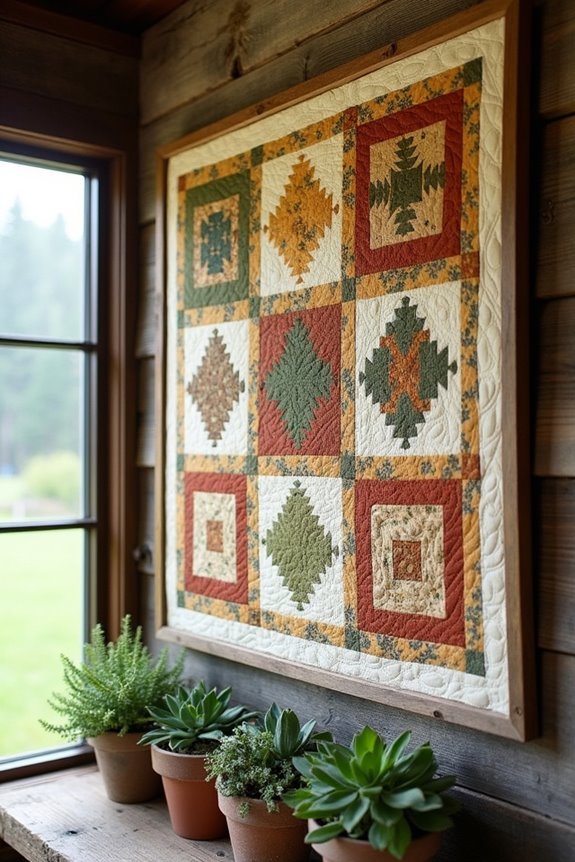 quilt pieces in frames