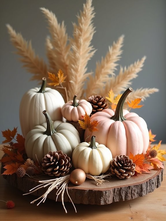 autumn pumpkin pinecone centerpiece