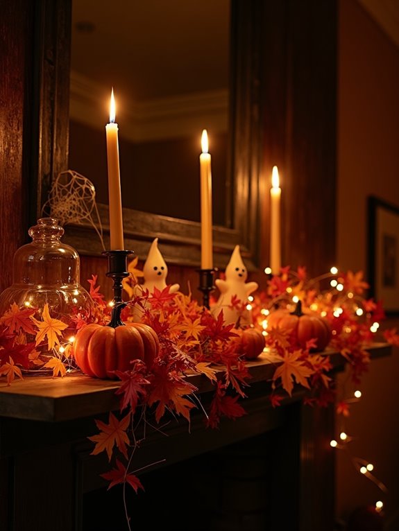 autumnal foliage mantel decor