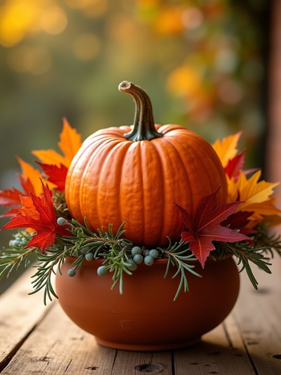 autumnal terracotta pumpkin display
