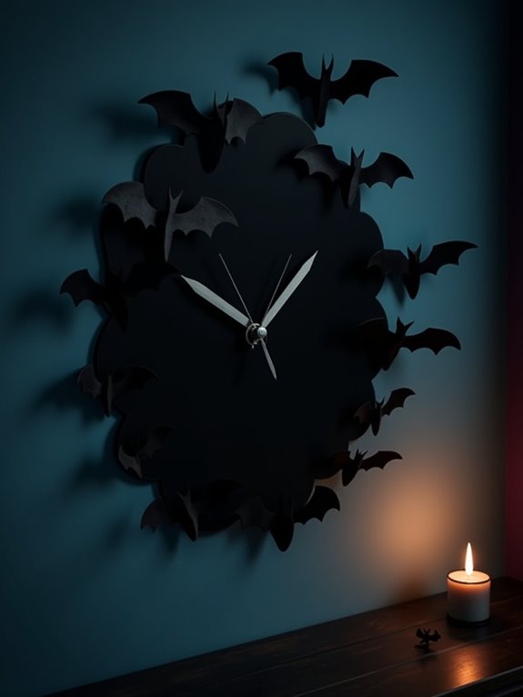bat themed spooky wall clock