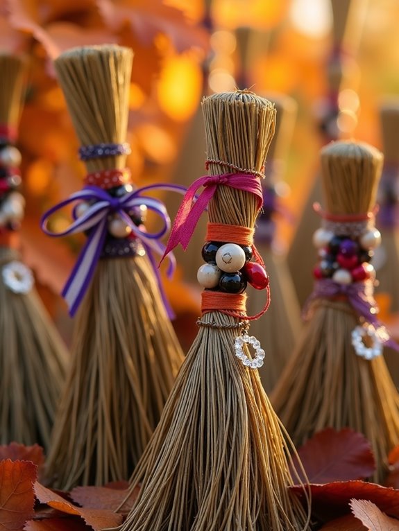 beaded broom halloween decor
