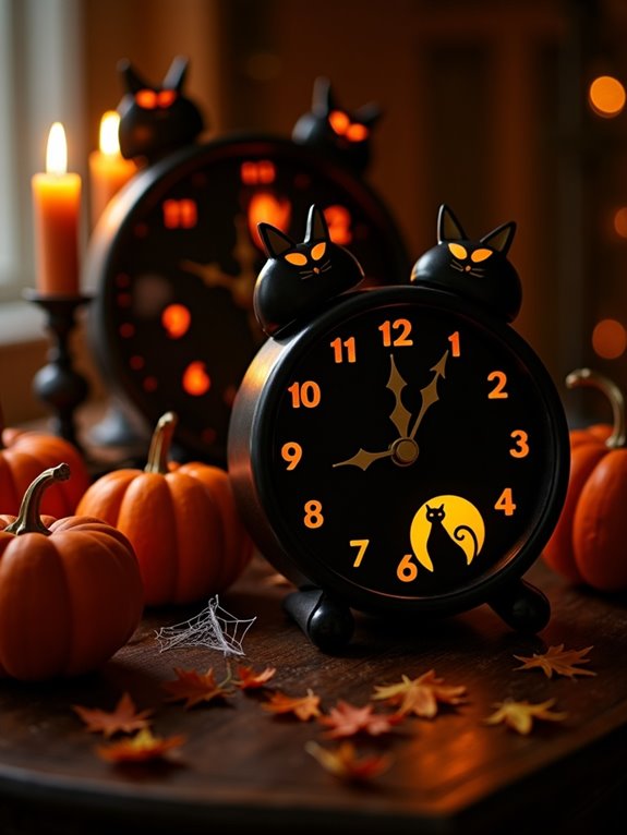 charming halloween cat clocks