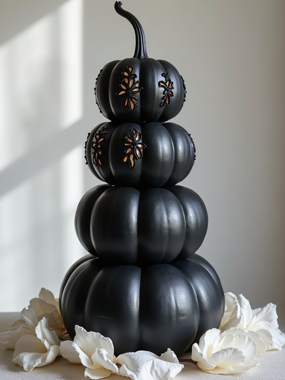 chic monochrome pumpkin arrangement