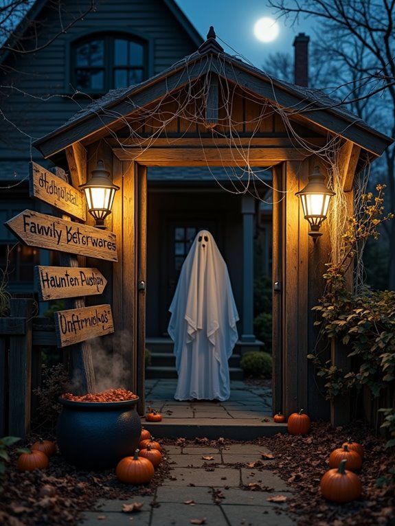 chilling haunted house sign