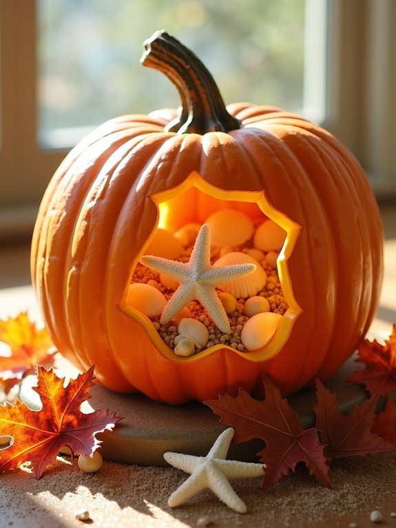 coastal pumpkin seashell decor