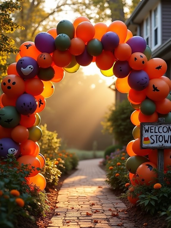 colorful halloween balloon arch
