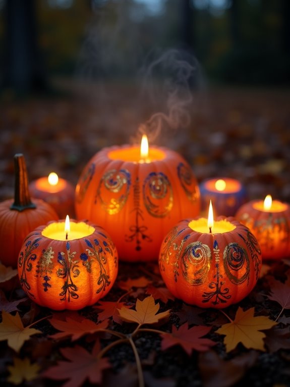 colorful painted pumpkin candleholders
