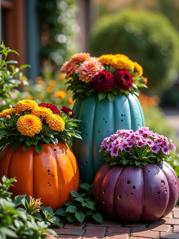 colorful pumpkin planter trio