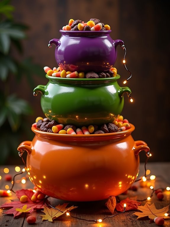 colorful stacked candy cauldrons
