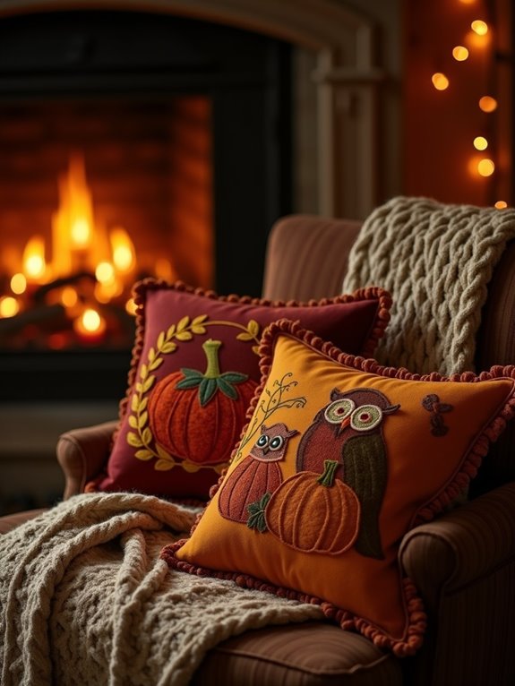 cozy fall themed pillow decor