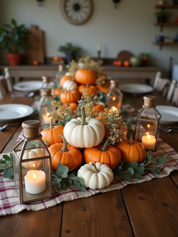 cozy farmhouse pumpkin centerpiece