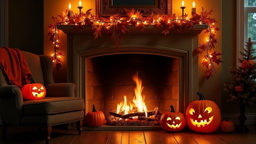 cozy halloween fireplace decor