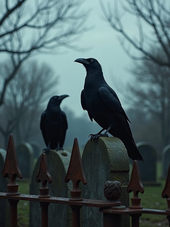 crows on rusted fencing