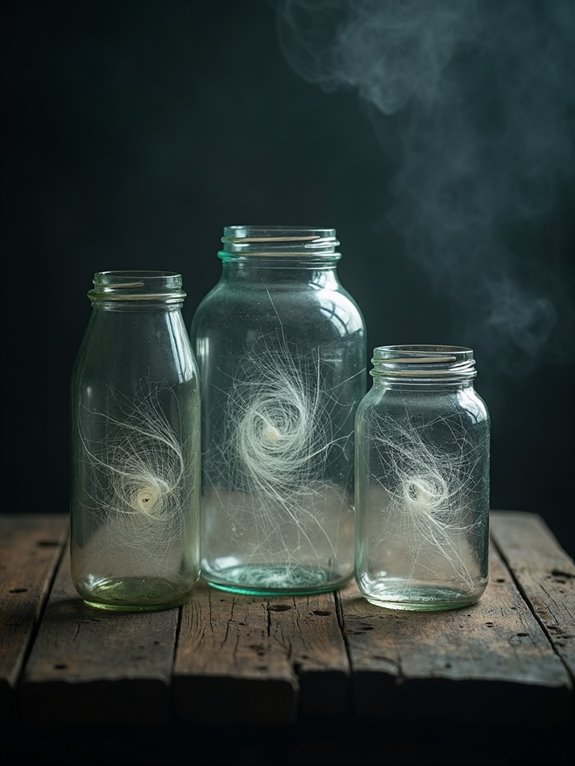 eerie cobweb filled jar displays