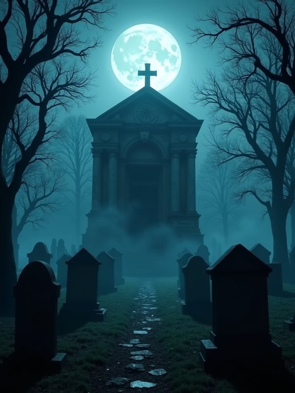 eerie moonlit graveyard shadows