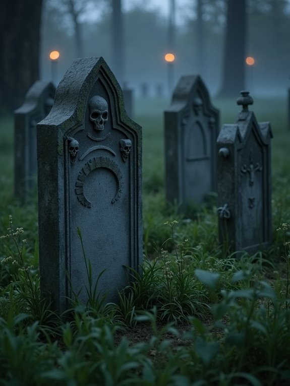 eerie symbol adorned tombstones