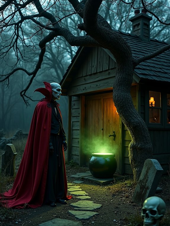eerie witch and vampire props