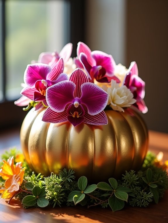 elegant gold pumpkin centerpiece