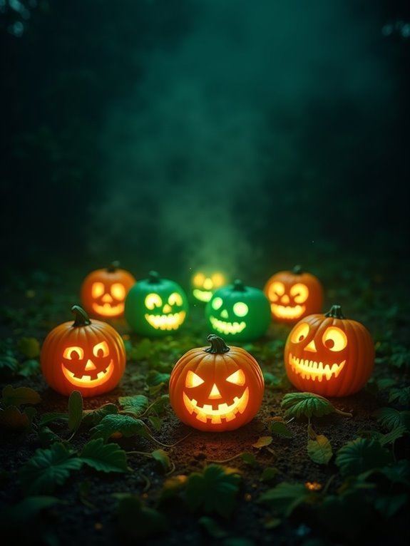 expressive glowing pumpkin faces