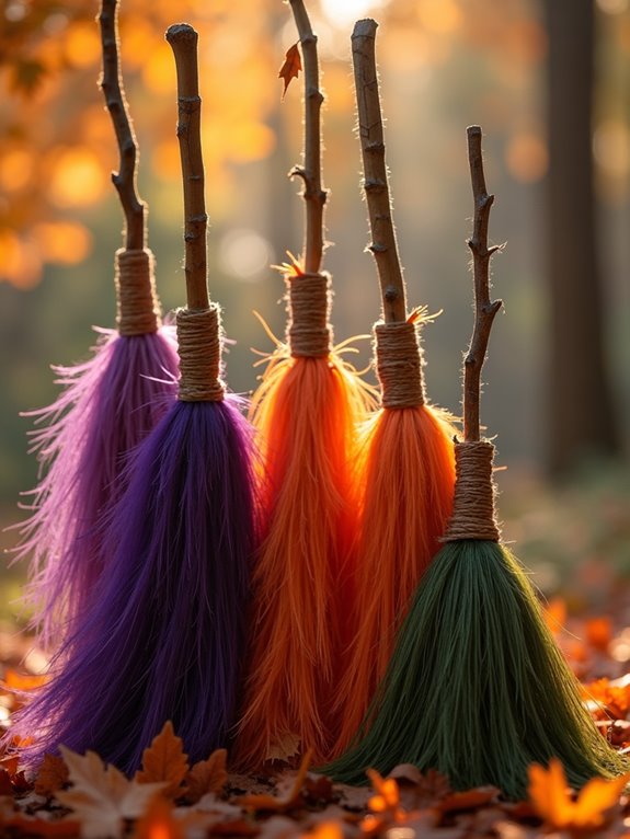 feathered witch broom decoration